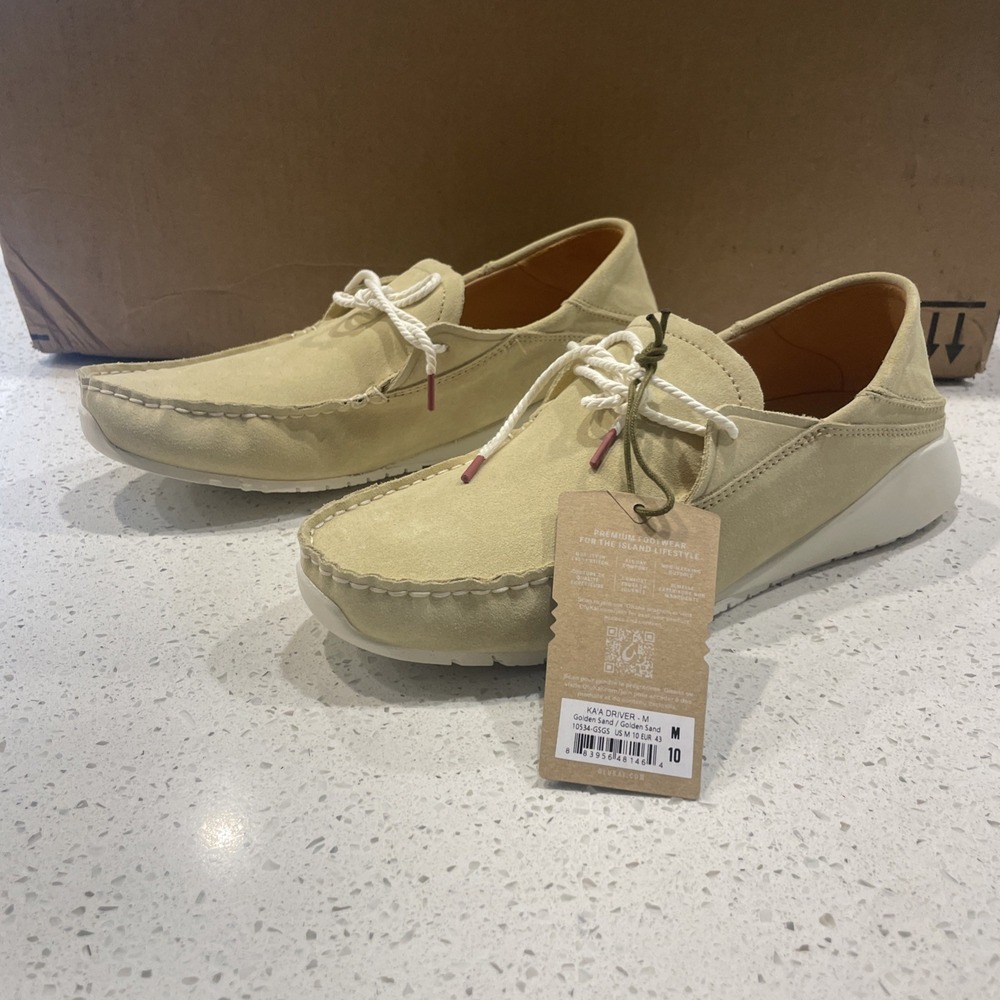 NWT Olukai KA'A DRIVER Mens Size 10 Italian Suede Leather Loafers Golden Sand